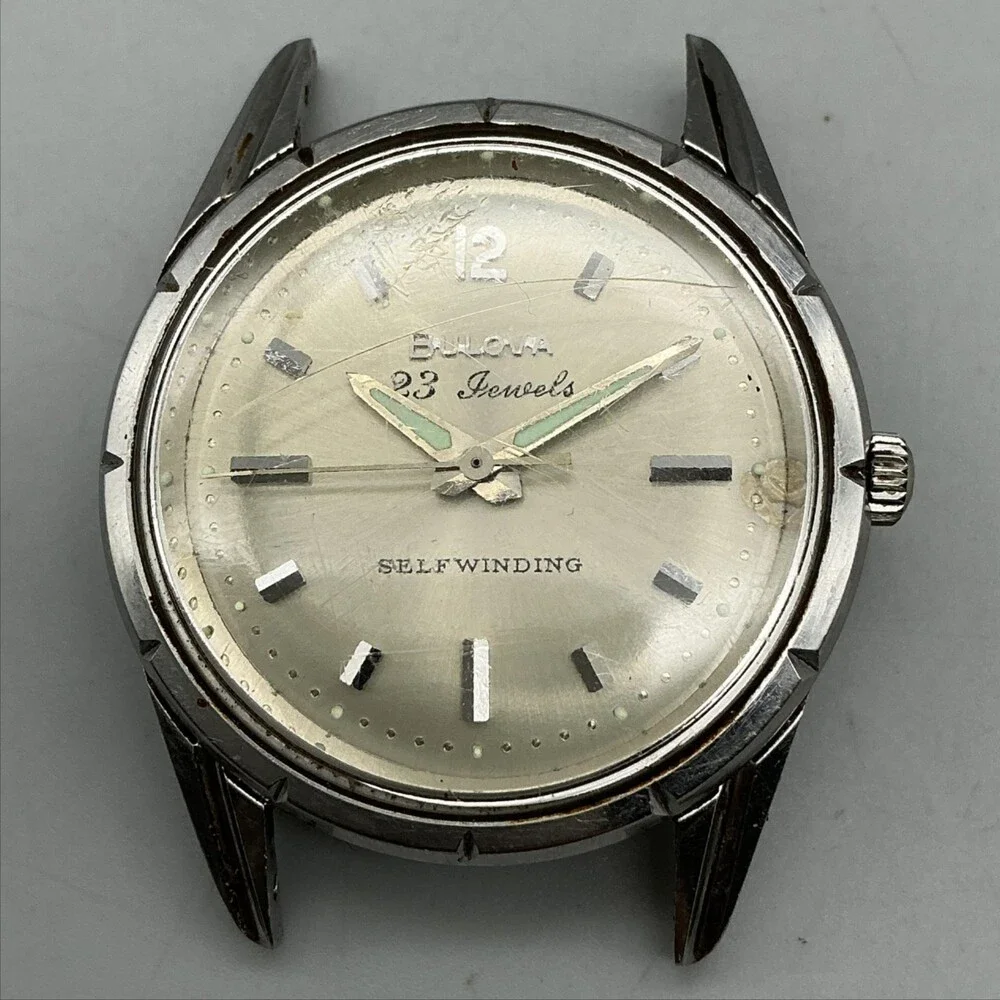 Vintage Bulova 23 Jewels Mens Watch 34mm Silver Tone Automatic 609172 For Parts